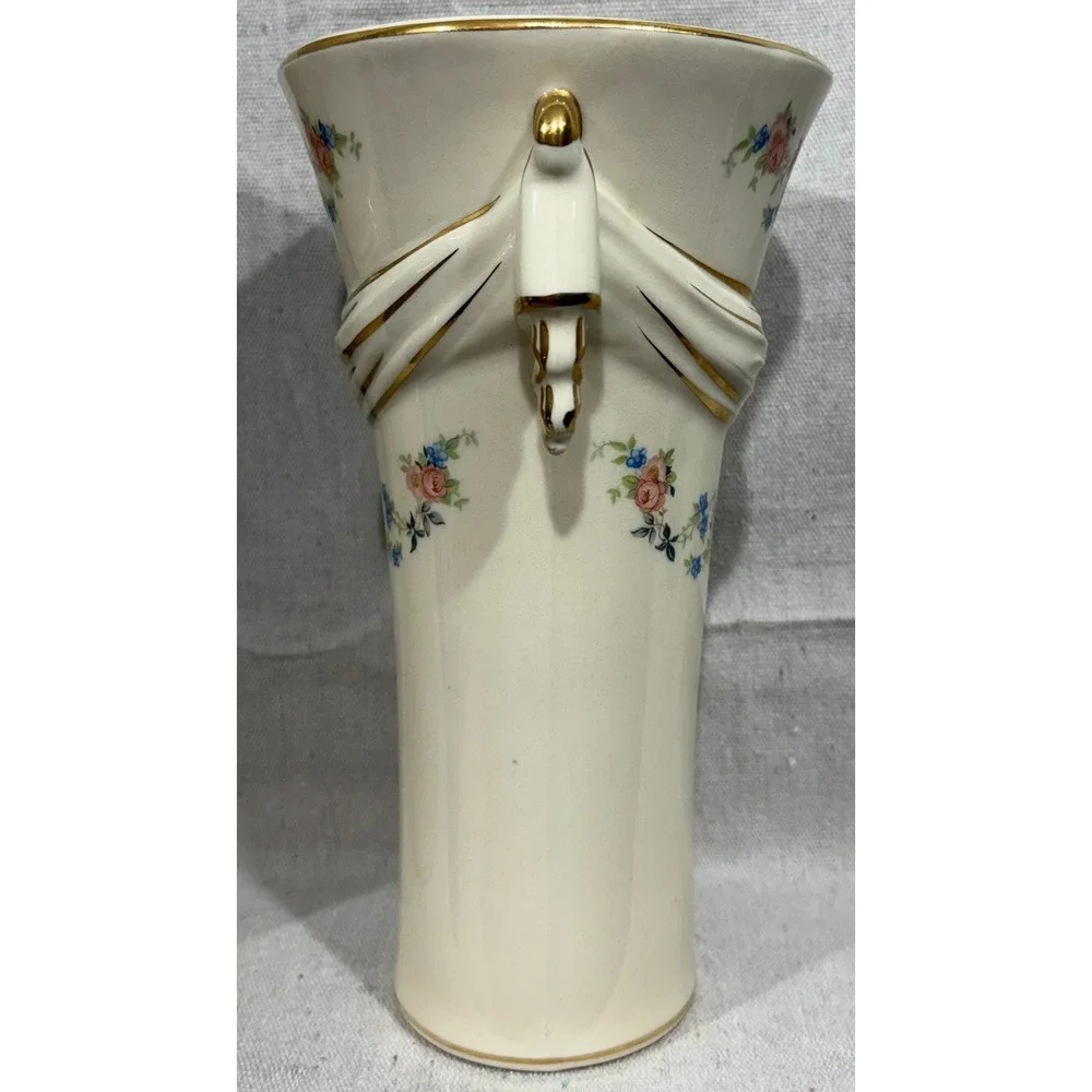 Vintage 1950s Floral Ceramic Mantel Vases Gold Gilt Draped Swag Pair P-133